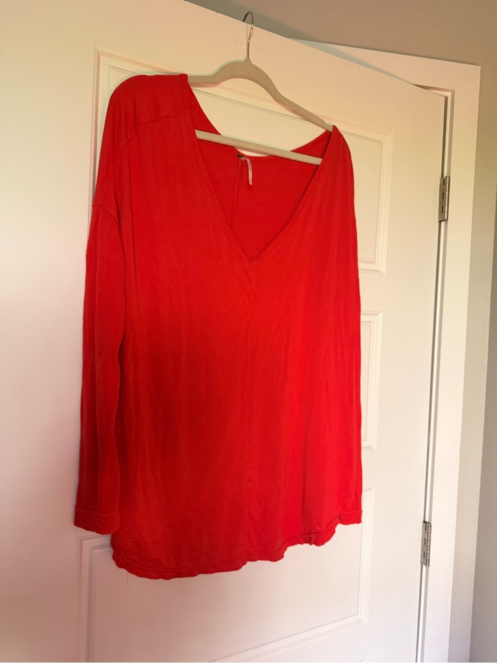 Free People Vibrant Red Long-Sleeve V-Neck Top